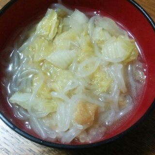 糸こんにゃくと油揚げと白菜のスープ